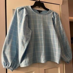 Blue Plaid Long Sleeve Top